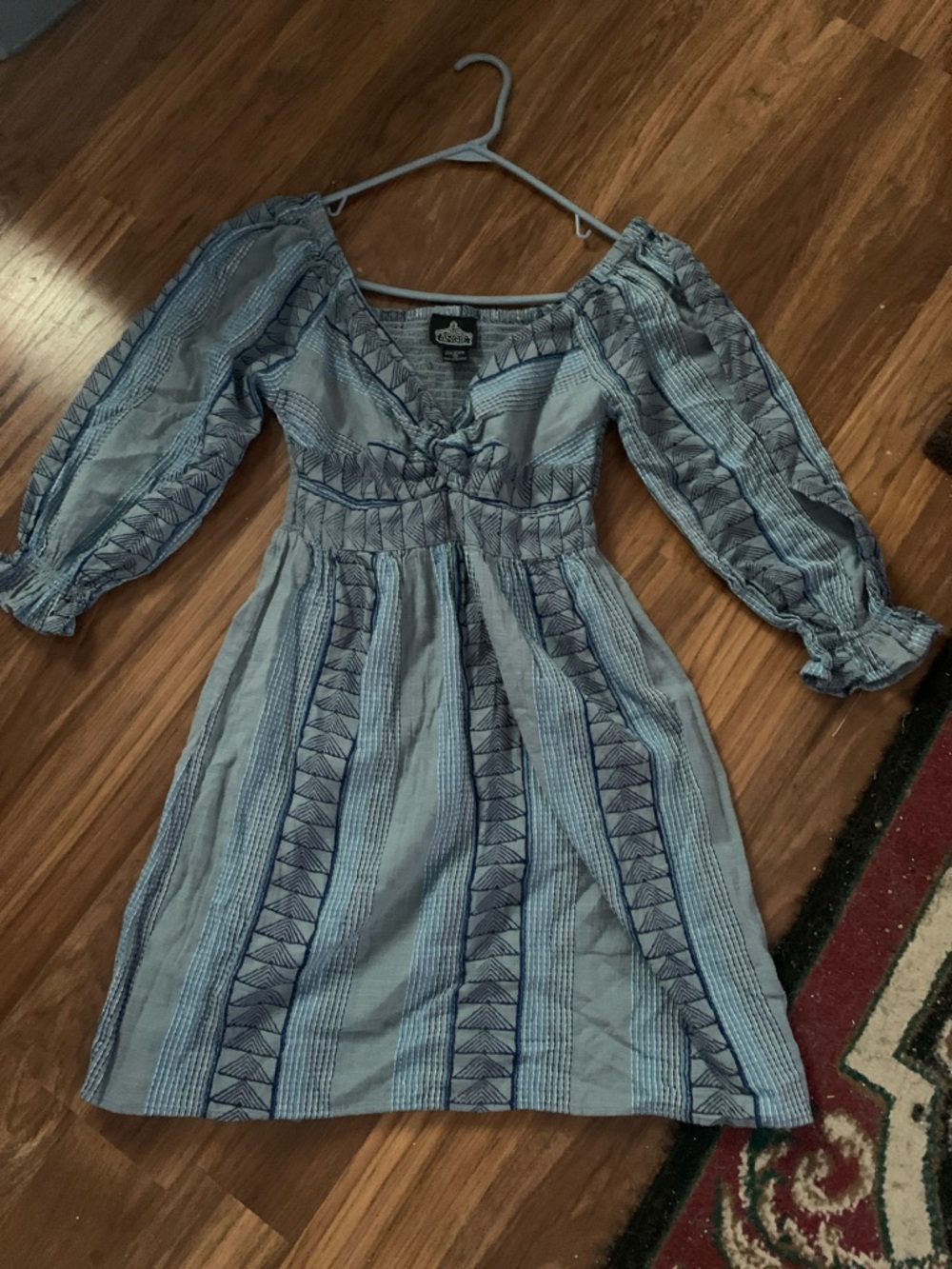 Angie Light Blue Embroidered Boho Mini Dress